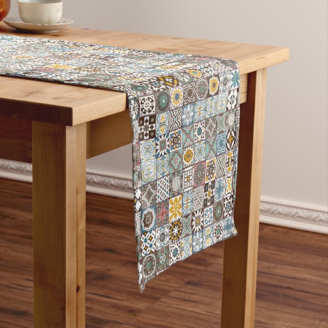 Coloured Moroccan tile Short Table Runner (In Situ)