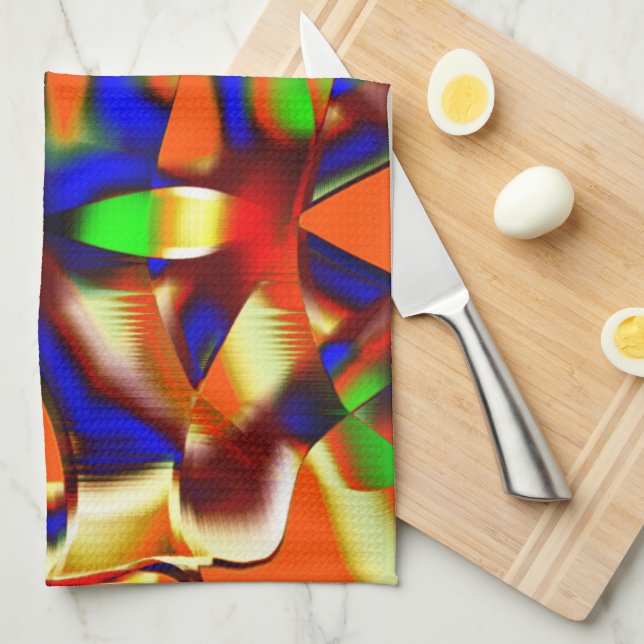 Coloured of majestic colours, blue and orange foug kitchen towel (Quarter Fold)