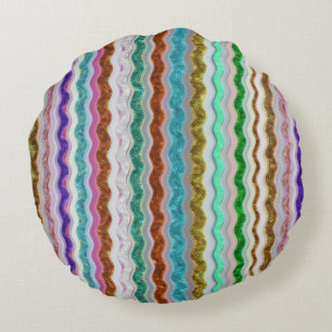 Coloured of wavy stripes resembling snakeskin round pillow