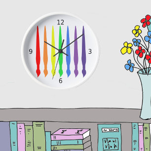 Coloured paintbrushes, simple, modern, colourful clock