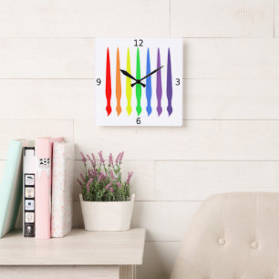 Coloured paintbrushes, simple, modern, colourful square wall clock