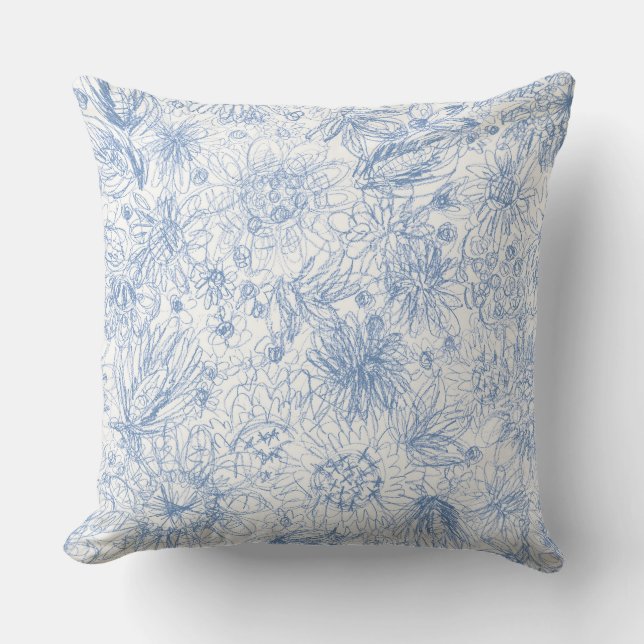 Coloured Pencil Floral Throw Pillow (Front)