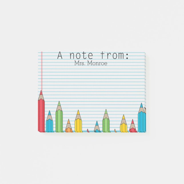 Coloured Pencil Personalized Teacher Post It Note (Front)