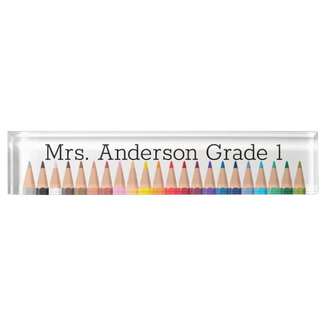 Coloured Pencil Rainbow Personalize Desk Name Plat Nameplate (Front)