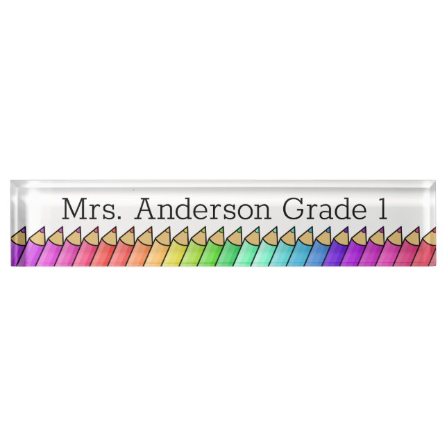 Coloured Pencil Rainbow Personalize Desk Name Plat Nameplate (Front)
