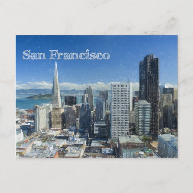 Coloured Pencil Sketch of Downtown San Francisco Postcard (Front)