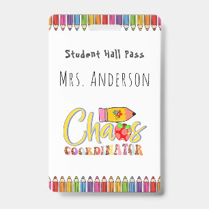 Coloured Pencil Teacher Hall Pass for Classroom Badge
