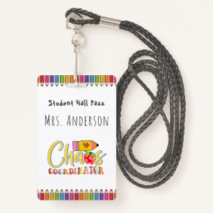Coloured Pencil Teacher Hall Pass for Classroom Badge