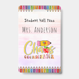 Coloured Pencil Teacher Hall Pass for Classroom Badge