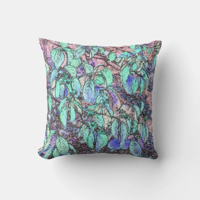 Coloured Pencil Tree Leaves Throw Pillow (Front)