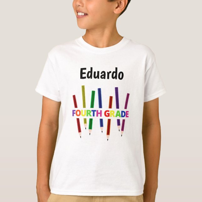 Coloured Pencils 4th Grade Boy's T-Shirt (Front)