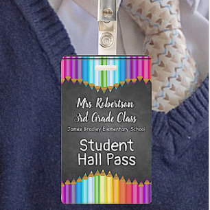 Coloured Pencils Bathroom / Hall Pass Badge