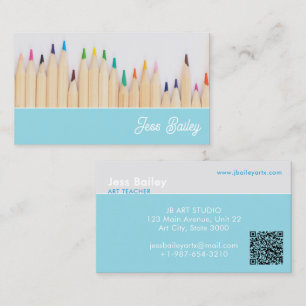 Coloured Pencils Blue Teacher Business Card