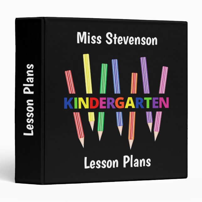 Coloured Pencils Kindergarten Teacher 3 Ring Binde Binder (Front/Spine)