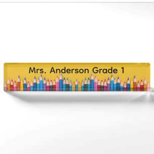 Coloured Pencils on School Bus Yellow Personalize  Nameplate