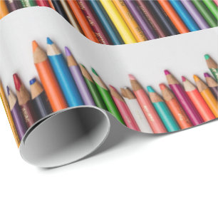 Coloured pencils, paint, multi-coloured artist too wrapping paper