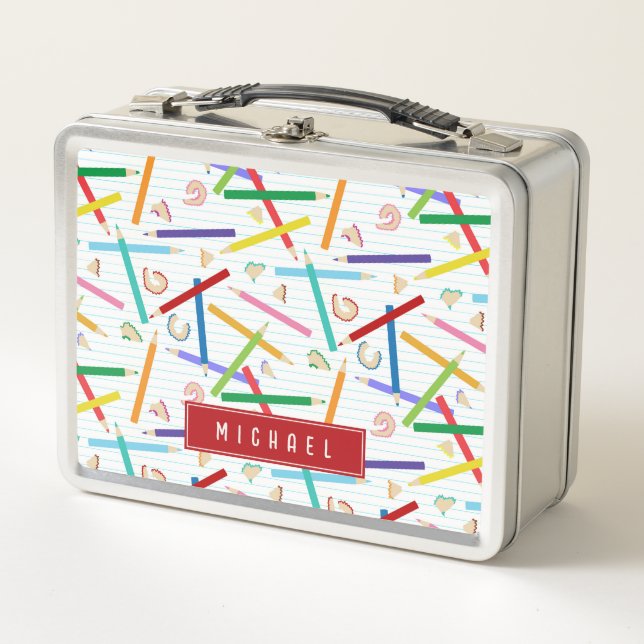 Coloured Pencils Pattern Kids School Metal Lunch Box (Front)