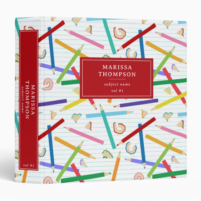 Coloured Pencils Pattern School Teacher Student Binder (Front/Spine)