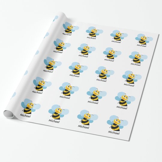 Coloured Personalizable cute yellow bee Wrapping Paper