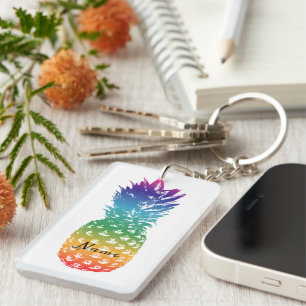 Coloured pineapple keychain with custom name