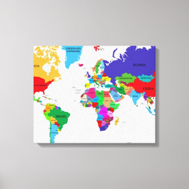 Coloured Political World Map Canvas Print (Front)
