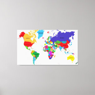 Coloured Political World Map Canvas Print