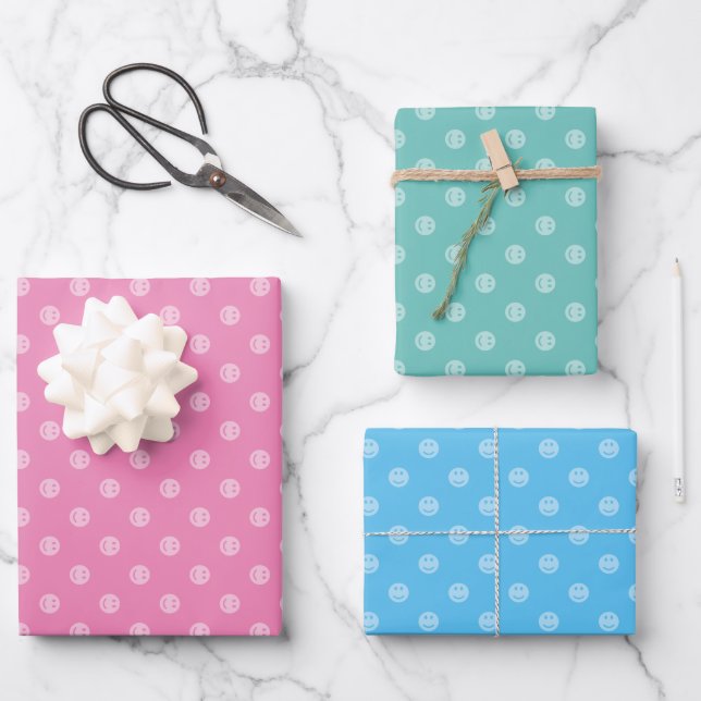 Coloured polka dot smiles Birthday party Wrapping Paper Sheet (Front)