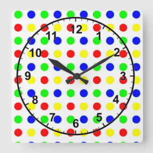 Coloured Polka Dots Square Wall Clock