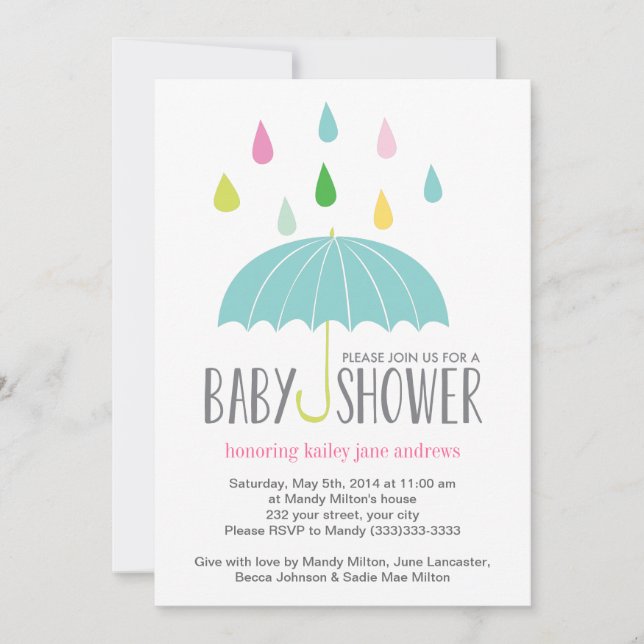 Coloured Raindrops Baby Shower Invite (Front)