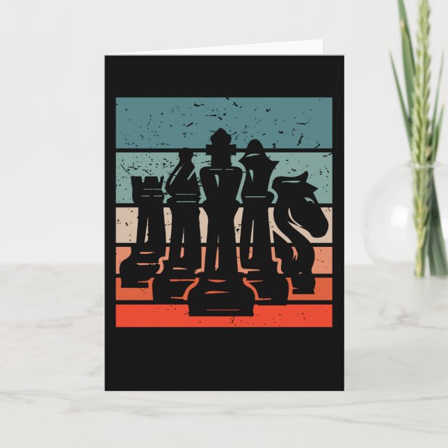 Coloured retro vintage chess figures card (Front)