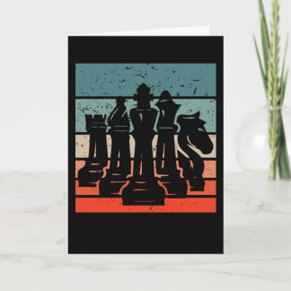 Coloured retro vintage chess figures card