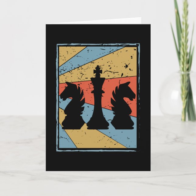 Coloured retro vintage chess figures card (Front)