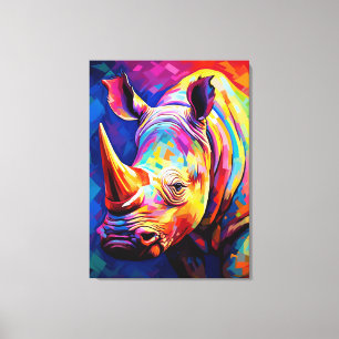 Coloured rhino on a multicolored  canvas print