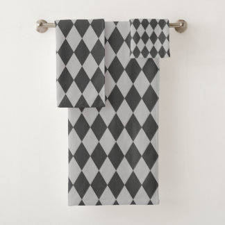 Coloured rhombus elegant black and white bath towel set
