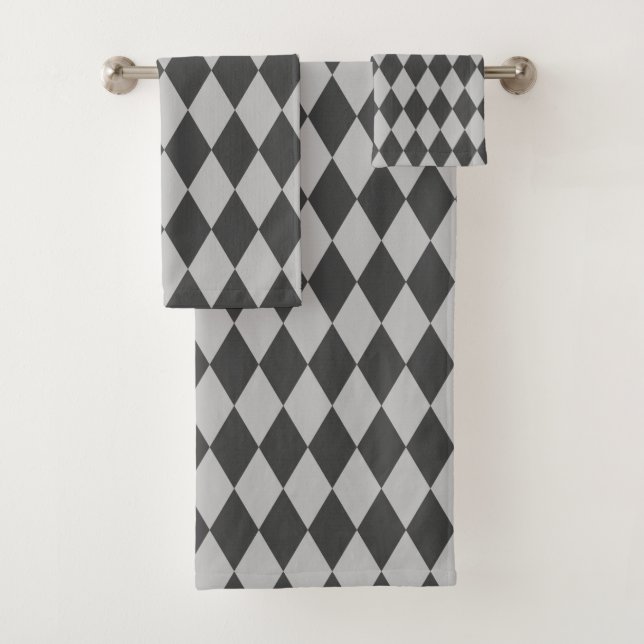 Coloured rhombus elegant black and white bath towel set (Insitu)