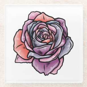 Coloured Rose Flower Glass Coaster