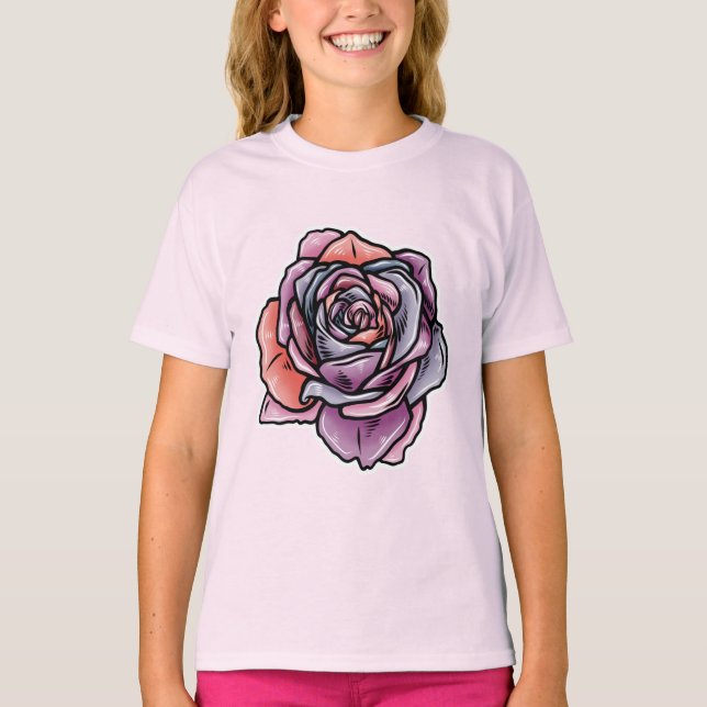 Coloured Rose Flower T-Shirt (Front)