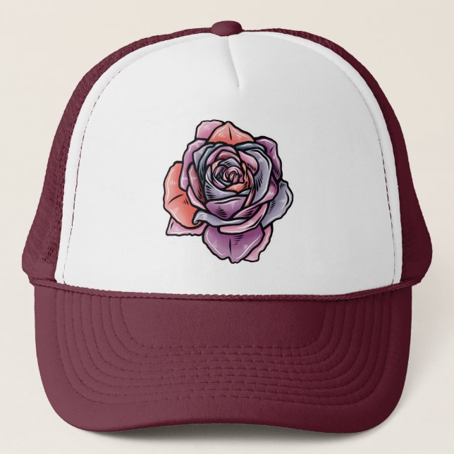 Coloured Rose Flower Trucker Hat (Front)