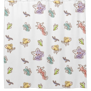 Coloured sealife pattern with seastars and fishes