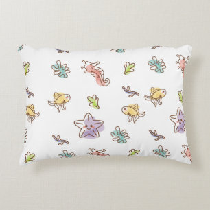 Coloured sealife pattern with seastars and fishes accent pillow