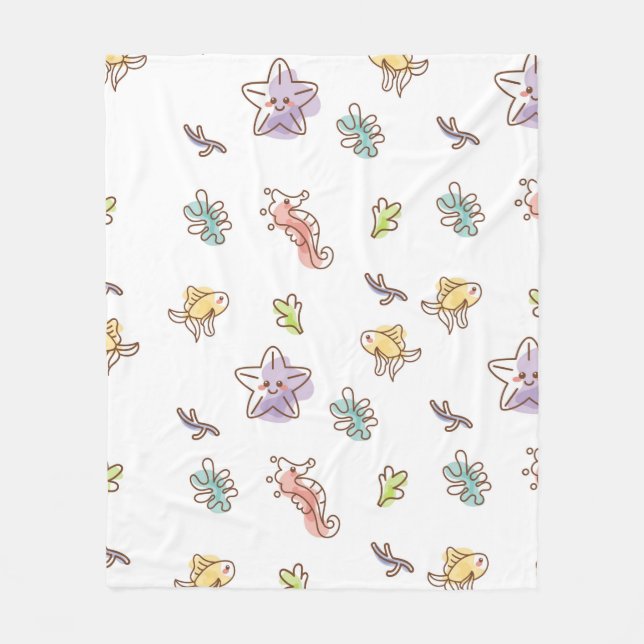 Coloured sealife pattern with seastars and fishes  fleece blanket (Front)