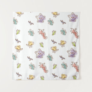 Coloured sealife pattern with seastars and fishes tapestry