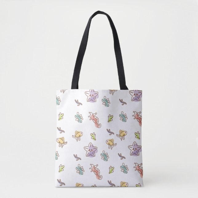 Coloured sealife pattern with seastars and fishes  tote bag (Front)