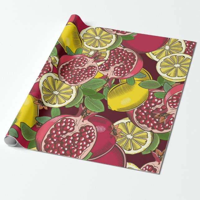 Coloured seamless pattern with pomegranates and le wrapping paper (Unrolled)