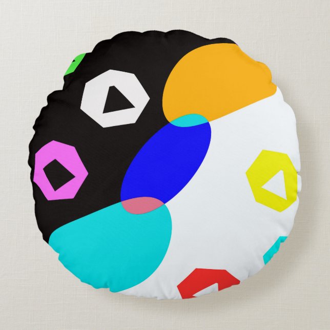 Coloured shapes round pillow (Front)