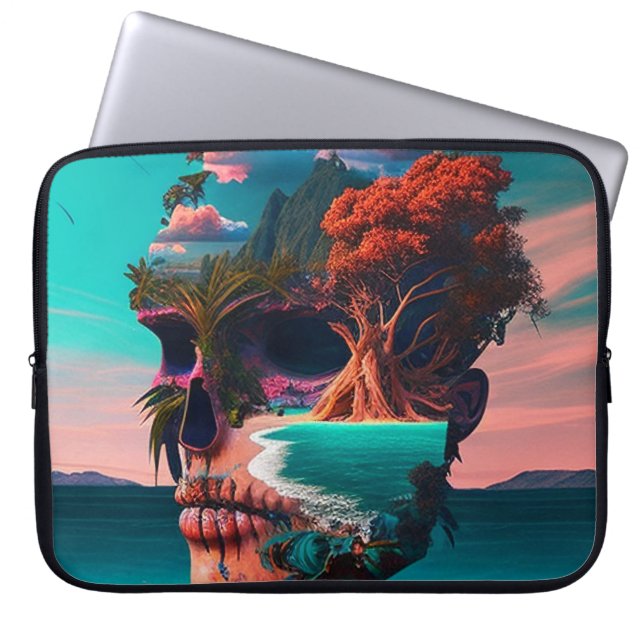 Coloured skull head laptop sleeve (Front)