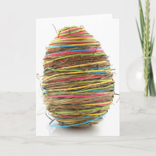 Coloured Straw Easter Eggs Over White Holiday Card