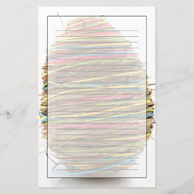 Coloured Straw Easter Eggs Over White Stationery (Front)
