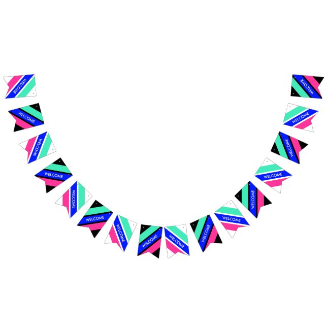 Coloured Stripes Mix - mint, royal blue, pink Bunting Flags (All)