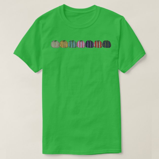 Coloured Stripes Pumpkin Row T-Shirt (Design Front)